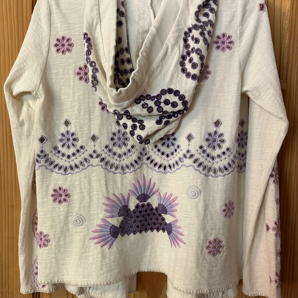 Johnny Was Cream and Purple Embroidered Jacket